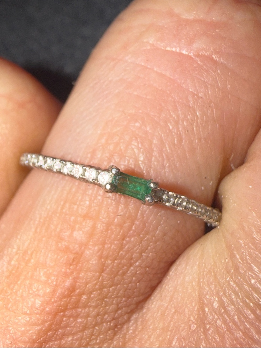 925 Green Emerald Quartz Paved Ring Sz7.25